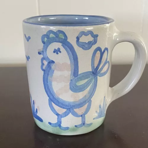 M.A. Hadley Country Scene Blue Chicken Mug “The End” 3 7/8” Excellent Condition