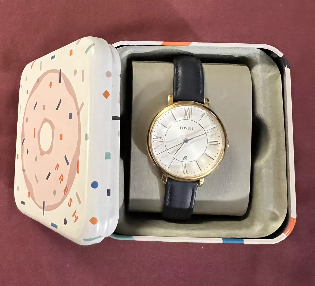 Fossil Jacqueline (ES3843) Navy Leather Ladies Watch With New Battery