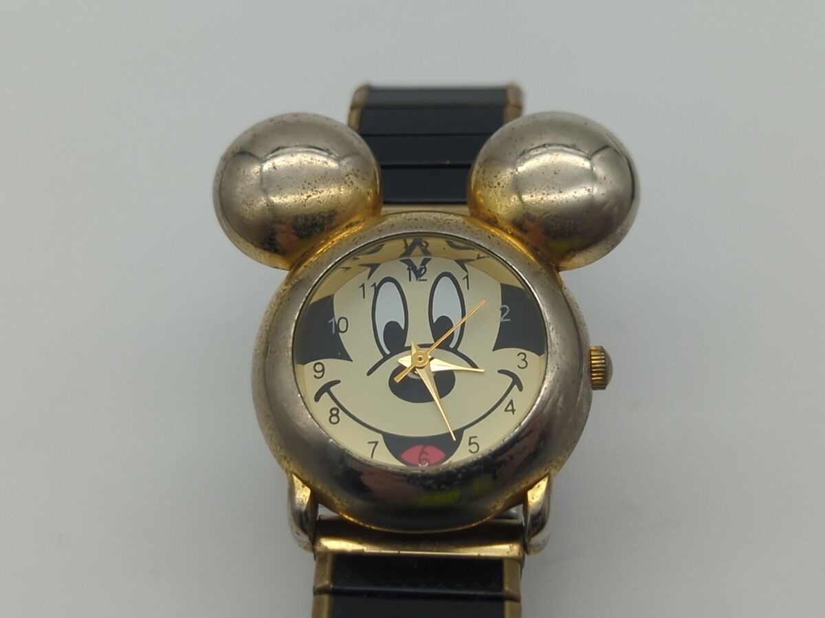 vintage mickey ベルト　Disney MODEL DISNEY MICKEY HEAD WATCH LOOK METAL FACE NEW BATTERY