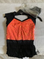 Weissman dance costume coral Orange sequin fringe flapper Replay 12269- SC 6