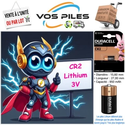 Pile CR2 CR-2 DLCR2 CR17355 5046LC KCR2 RLCR2 Duracell ( Lithium 3V 950 mAh )