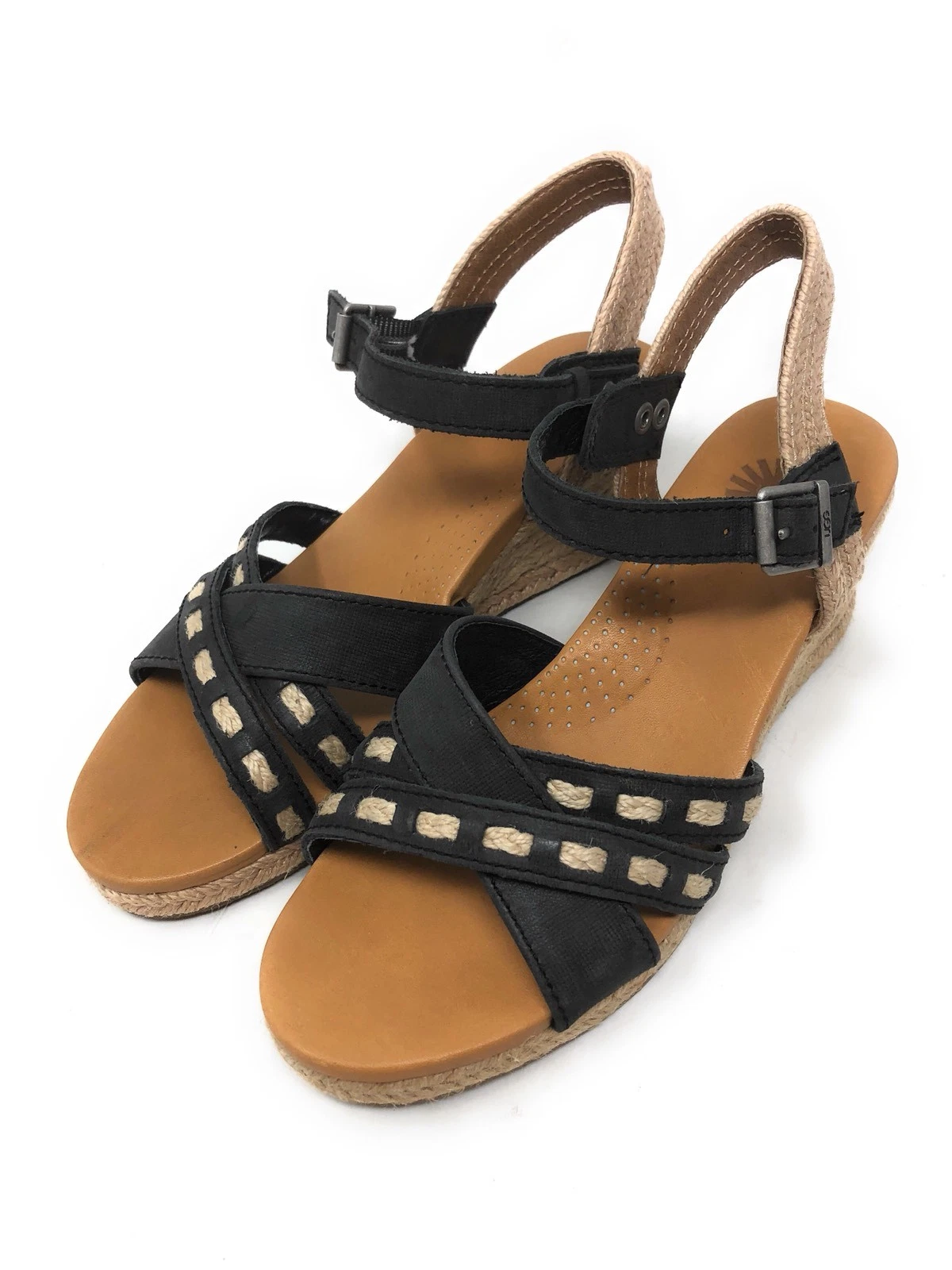 UGG Scarpe Donna Pelle Juta Plateau Espadrillas Zeppa Sandali Taglia 6