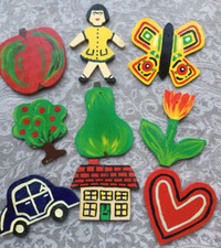 IKEA wooden shapes painted and varnished kids bedroom decor embellishments