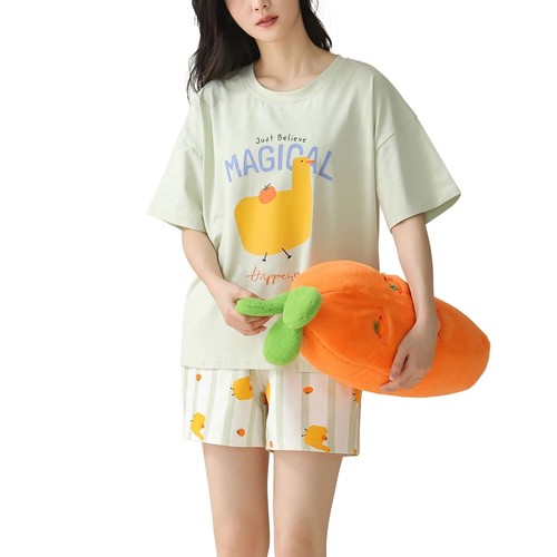 Women Cute Pajama Set Short Sleeve Crew Neck Shorts Summer Cartoon 2 Piece Pjs - Picture 2 of 92