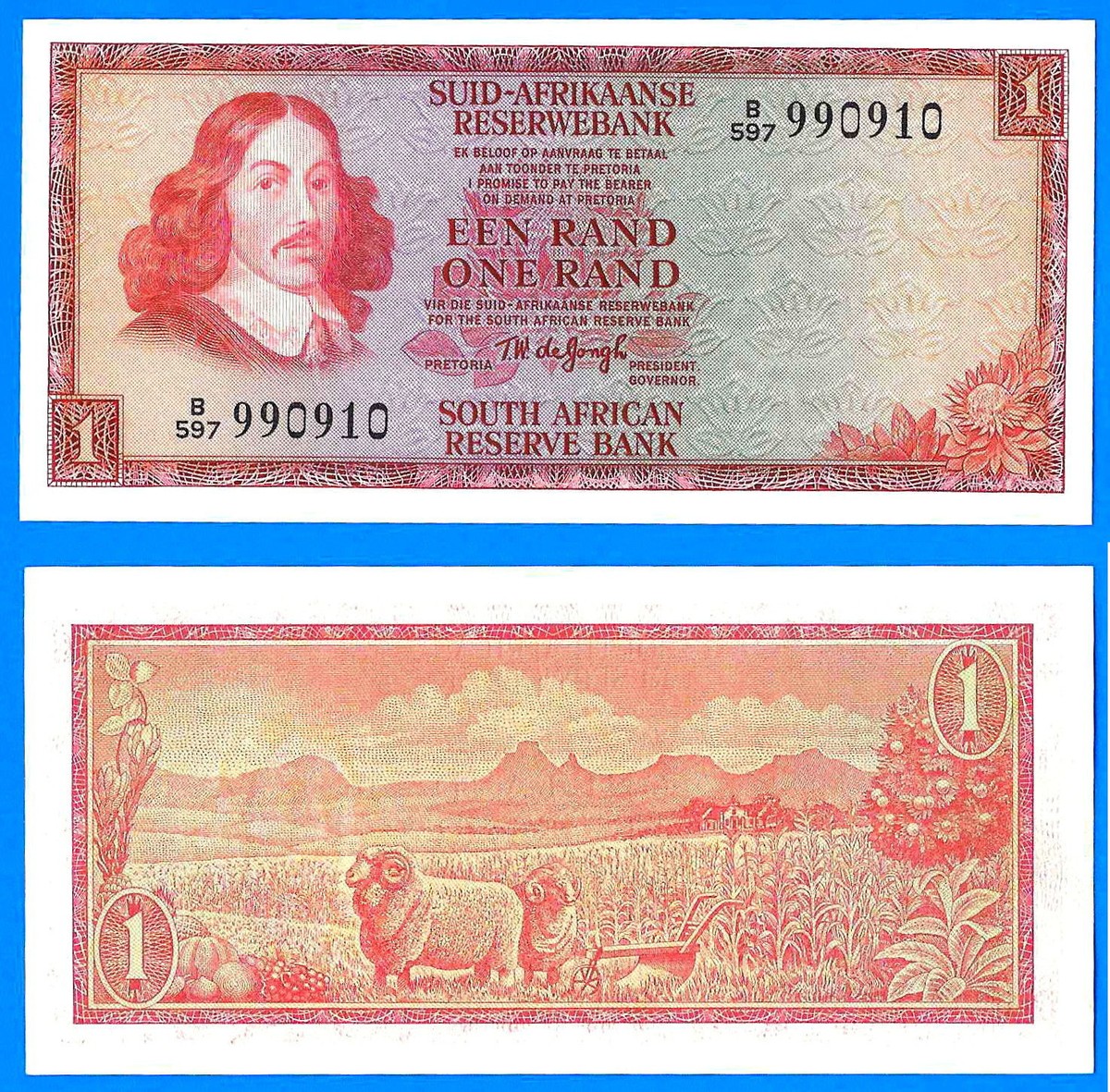 South Africa 1 Rand 1975 UNC in Afrikaner Sign 5 Animal Free Shipping  Worldwide