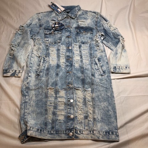 Thrill Womens Long Jean Jacket Blue 