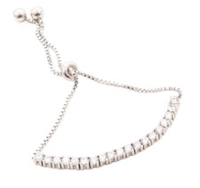 925 Silver White Cubic Zirconia Adjustable Child Box Chain Bracelet BT1002