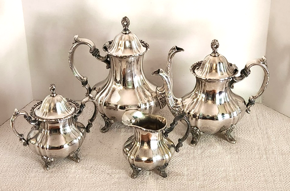 Antique Poole EPCA Lancaster Rose 400 Silver Plate Tea Coffee Set