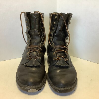 Men's Vintage White's Black Leather Lace Up Fringed Logger Boots Size 10 C 49