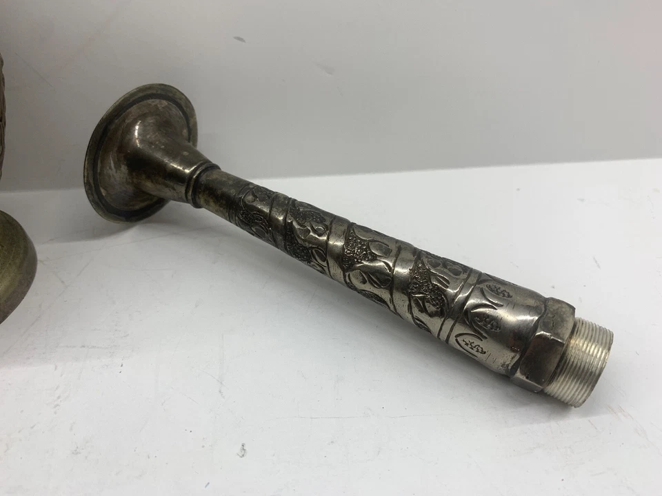 Османское серебро/латунь СВЯТАЯ ВОДА/РОЗОВАЯ ВОДА РАЗБРЫЗГИВАТЕЛЬ 19-го века цветочный Пакистан - Изображение 3 из 4