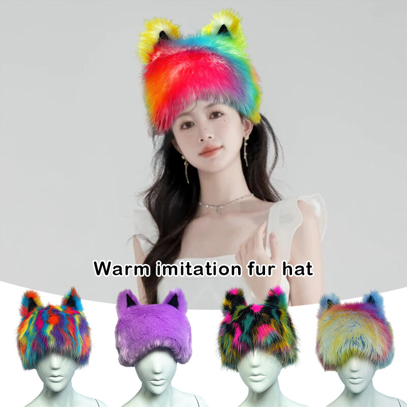 Adult Winter Cat Ear Hat Plush Beanie Thicken Faux Fur Soft