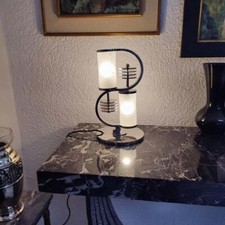 Nickel Brass & Glass Shade Modern Art Deco Frosted S-Shaped Table Lamp Lot of 5