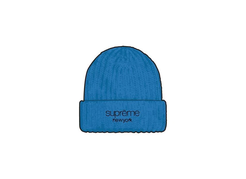 Bonnet côtelé épais logo Supreme Classic bleu clair