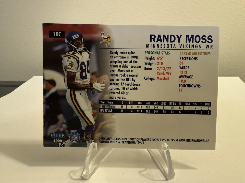 1999 Fleer Tradition Blitz Collection RANDY MOSS #1BC MINNESOTA VIKINGS PATRIOTS - Image 2 of 2