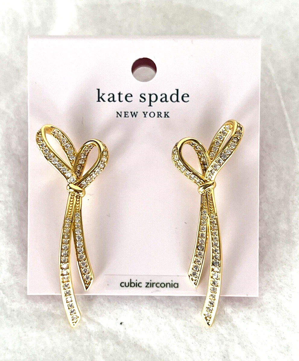 Kate Spade ALL TIED UP Bow Pave Drop Large Earrings Gold Plated