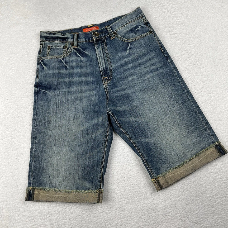 Ed Hardy Shorts Mens 32 Blue Wash Denim Cuffed Y2K Christian Audigier Cotton - Image 2 of 4