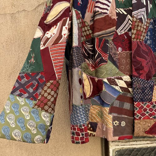 Vintage 1940s Crazy Quilt Coat Prints Silks Folk Art Dress Jacket Cropped - Picture 7 of 8