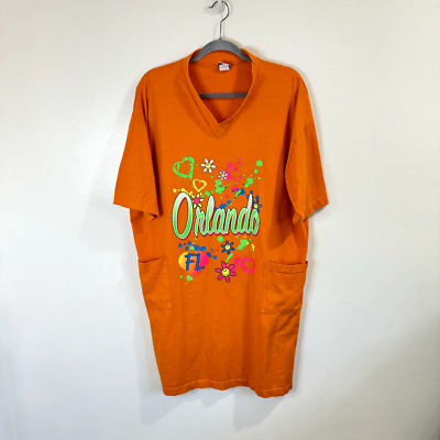 Vintage 90s Y2K T-shirt Dress OS Orlando Florida Orange Neon Sleep Gown  Pajamas | eBay