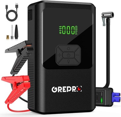 5-in-1 Powerbank mit Kompressor, 12V Starter & LED-Lampe