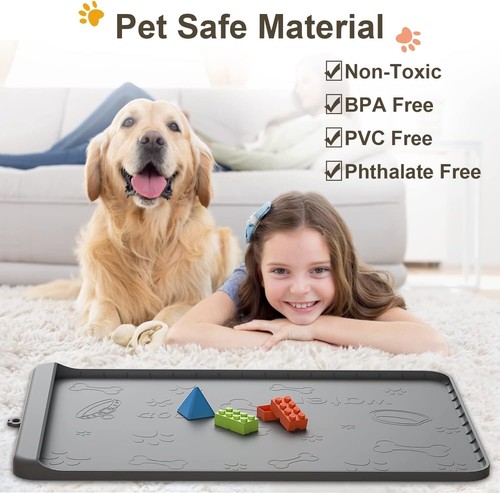 Durable Silicone Pet Feeding Mat - 36" x 24" with High Edges to Prevent Spills - Picture 5 of 9