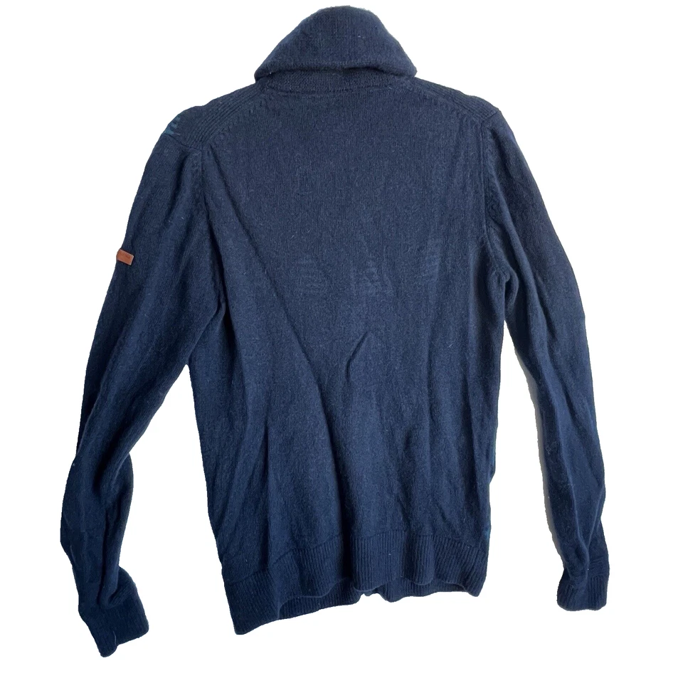 Ben Sherman Mens M Lambswool Blue Fair Isle Shawl Collar Cardigan Sweater - Image 2 of 4