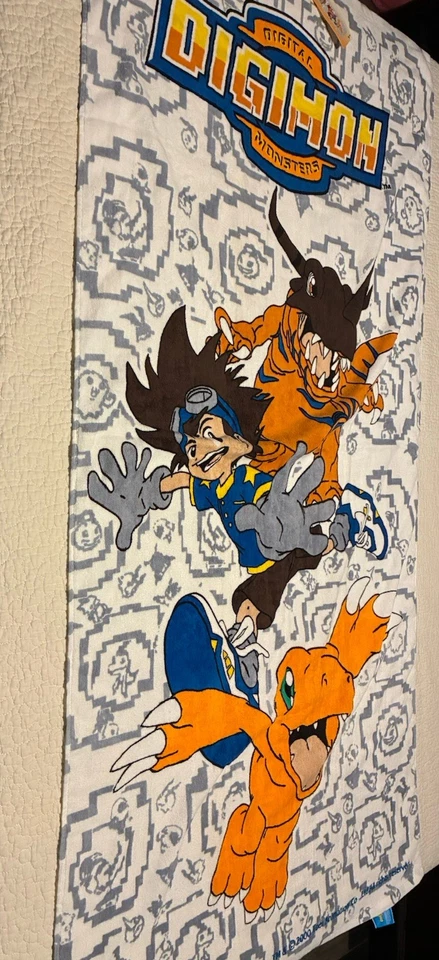 Toalha de praia vintage Digimon 2000 nova em folha com etiqueta 100% algodão - Imagem 2 de 4