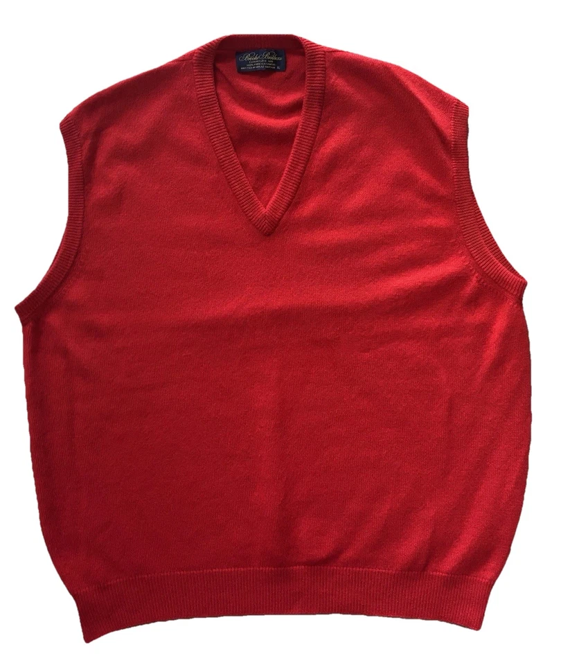 Chaleco Suéter Brooks Brothers-Rojo 100% Cachemira Cuello en V-XL-Hecho en Gran Bretaña Foto 4 de 4