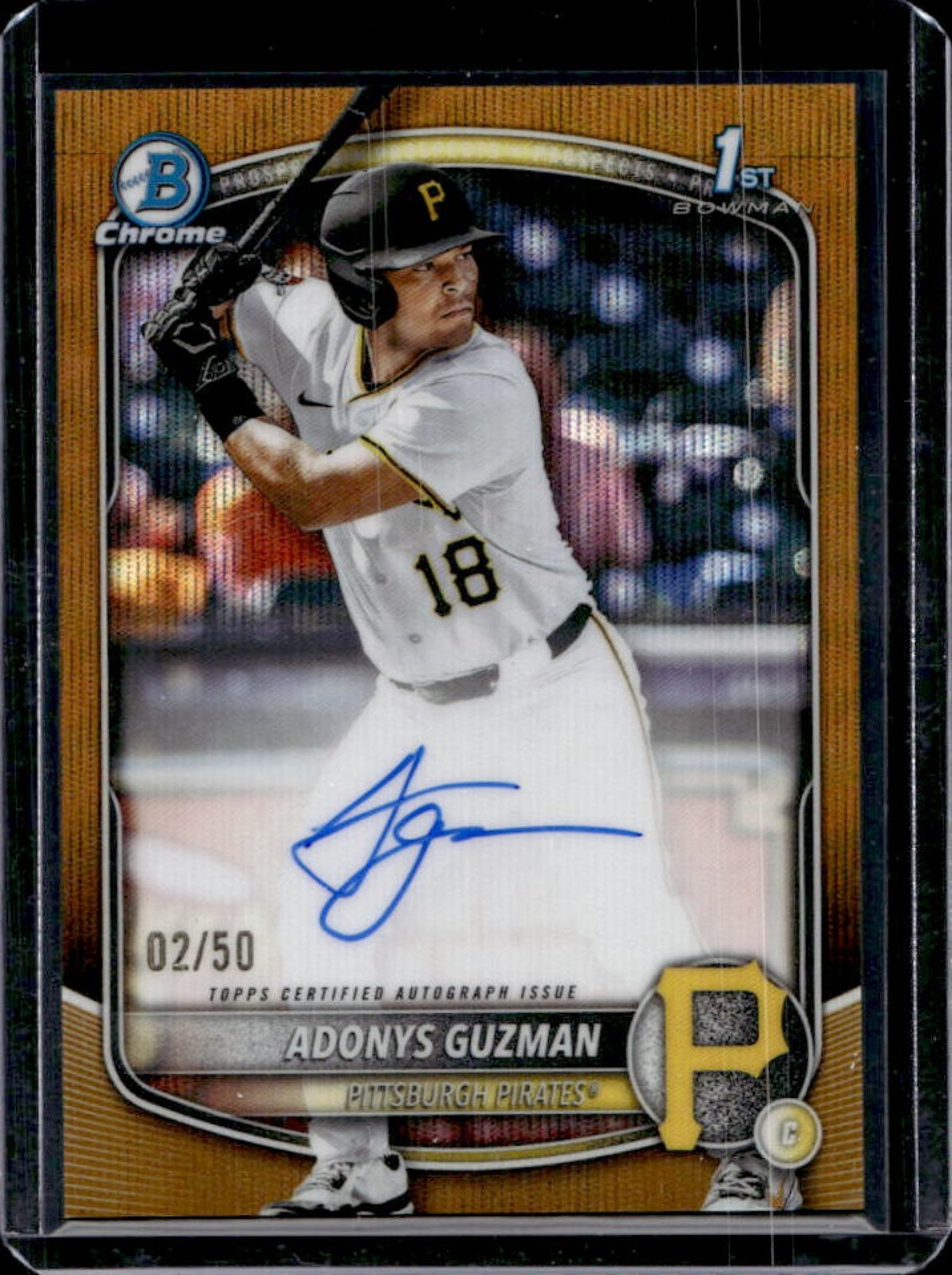2025 Bowman Draft Adonys Guzman Chrome Auto Gold Wave Refractor 1st #/50 Pirates