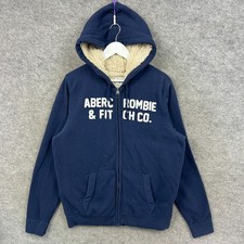 Abercrombie And Fitch Hoodie Mens Large Blue Full Zip Sherpa Borg Lined Jumper