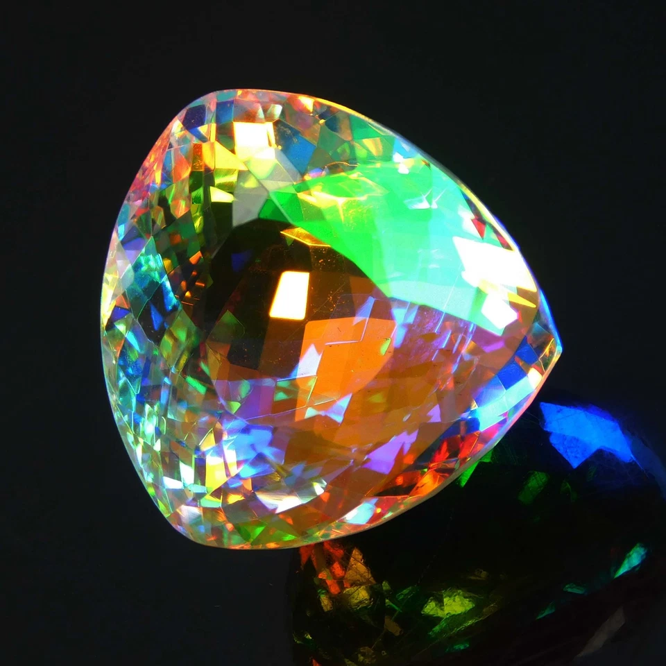 Trillion Cut A++ Rainbow Mystic Quartz 60 Carat Loose Gemstone CERTIFIED - Image 3 of 4