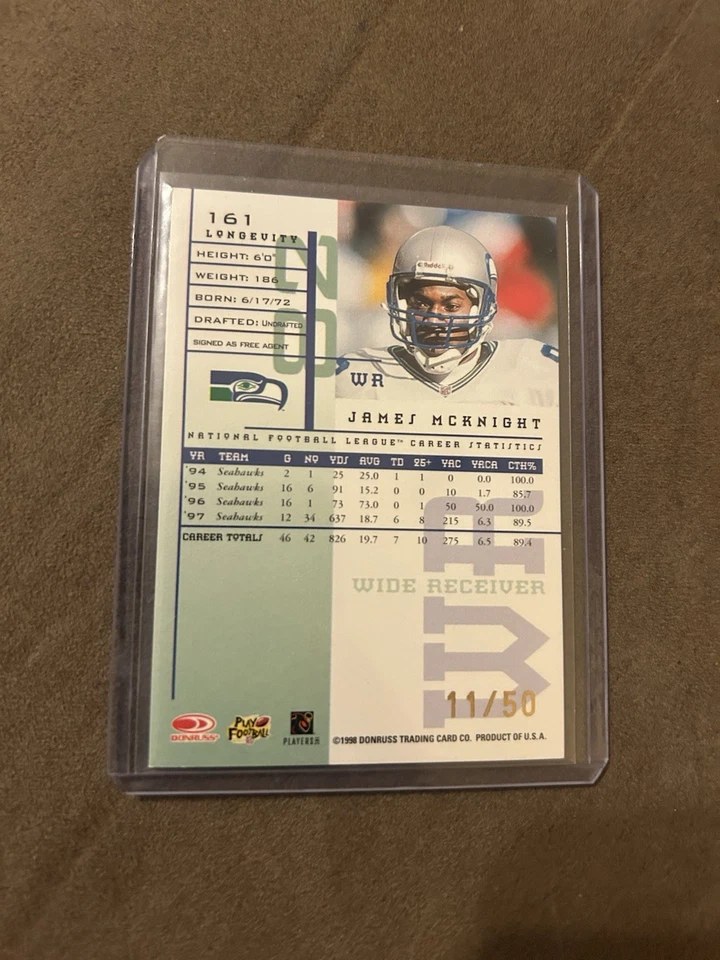 1998 Leaf Rookies And Stars Longevity James McKnight Seahawks /50 #161  - Image 2 of 2