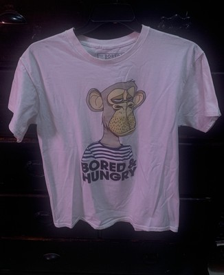 Bored And Hungry Ape White Graphic T Shirt Size/L