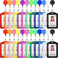 24 Sets Retractable Badge Reels Multicolor Name ID Card Holder PU Leather Busine