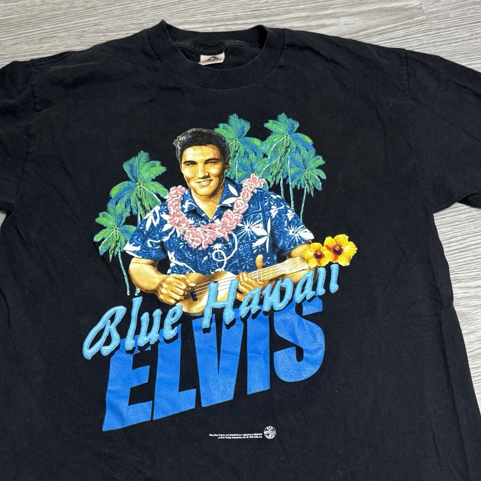 Vintage 90s Black Elvis Presley Blue Hawaii Rock Music T Shirt 1998 Sz Large image 2