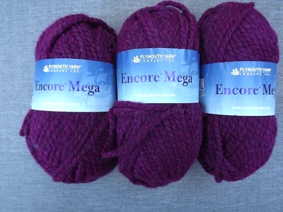 3 Skeins Plymouth Encore Mega Color 693, burgundy, 64 yards each - Image 1 of 4