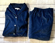 Carole Hochman Ladies' Fleece Collar Pajama Long Sleeve Set Navy Blue Size 2X