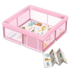 Pink Baby Playpen with Mat, 50x50 Inch Playpen with Mat Waterproof for Babies...