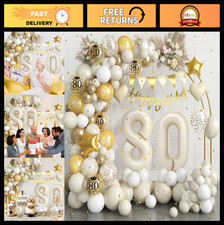 80th Birthday Decorations Kit - White Gold Balloon Arch, Number 80 Foil Balloons