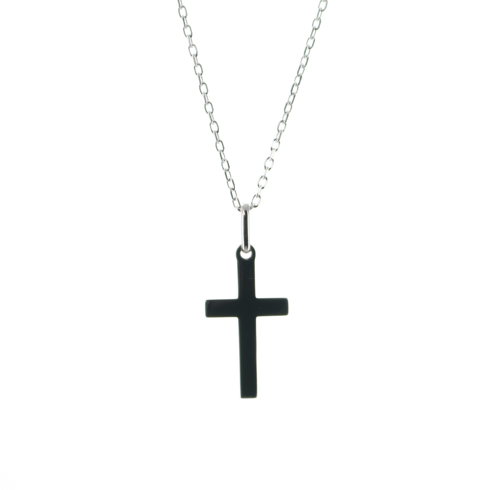 Parure en argent véritable avec pendentif croix biseautée 19mm