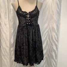 Kill Star Black Velvet Babydoll Lace Up Front Gothic Mini Dress S
