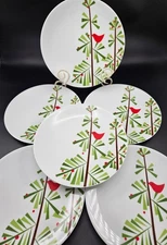 Set 6 Crate & Barrel Holiday Cardinal 8" Christmas Plates MCM Winter