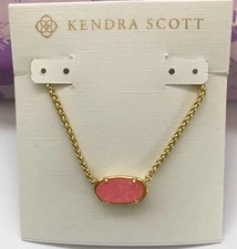 Kendra Scott  Elisa Gold Tone Short  Pendant Necklace in Pink Drusy