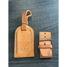 Authentic Louis Vuitton Vachetta Leather Name Luggage Tag And Poignet Set SN223