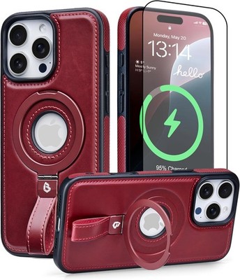 Butaiga Leather Case w/ Stand & Grip Loop iPhone 16 Pro Max Burgundy BU01