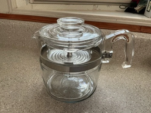 Vintage Pyrex Blueish Glass 6 Cup Percolator Coffee Pot