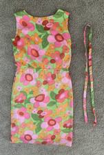 Vtg 60s Sydney Honolulu Hawaiian Polyester Lined Floral Dress W/Belt-34" Chest