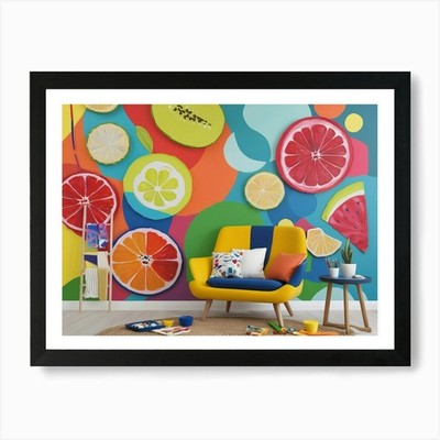 Bunte Obstscheiben Wandbild Bogen gerahmt Wandbild Poster Leinwanddruck Bild
