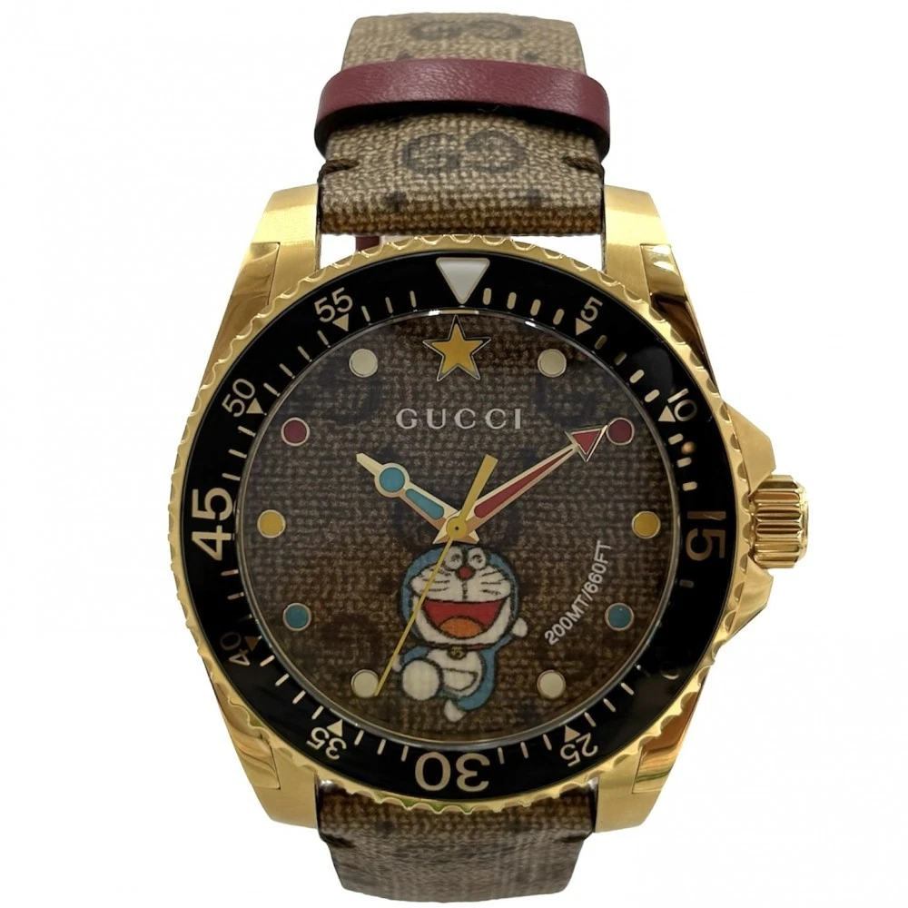 Montre de plongée Gucci Doraemon Collaboration Qz Ya136335 acier inoxydable marron noir