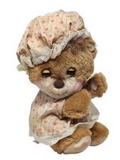 Vintage Fisher Price Quaker Oats 1403 1986 Plush Brown Teddy Bear In Dress Bon