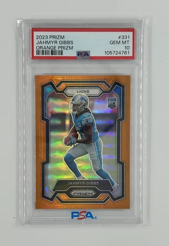 2023 PANINI PRIZM #331 JAHMYR GIBBS ORANGE PRIZM /249 PSA 10